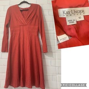 Kay Unger Rust Knit Long Sleeve Dress Size 10